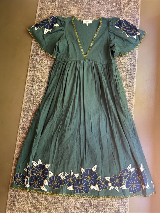 THE GREAT. Dresses & Skirts - The Great Midi Dress Palm Leaf Floral 2 M Cotton Hawaiian Green Short Sleeve